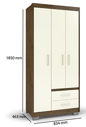 [140973] Ropero mdf 3p 2g 185x84x47cm capuchino/blanco hu